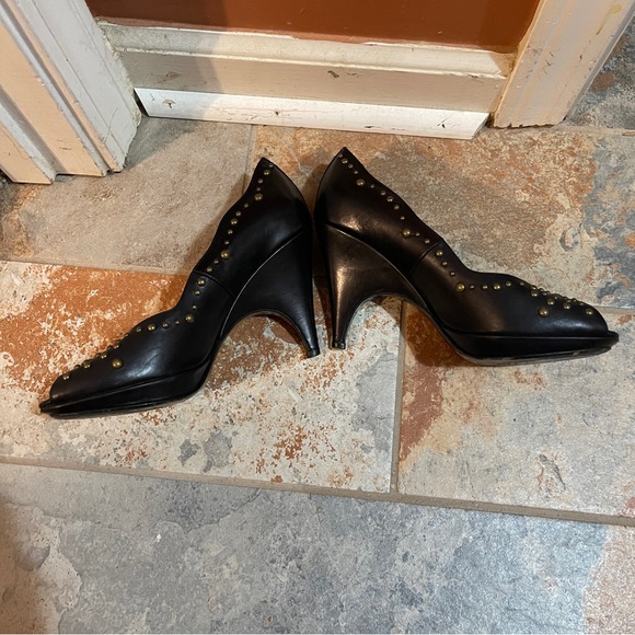 👠 Splendid & Sassy Donald Pliner Black Studded Peep Toe Heels! - Picture 7 of 13